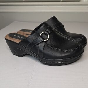 Rialto Women's Black Mules with Buckle Detail